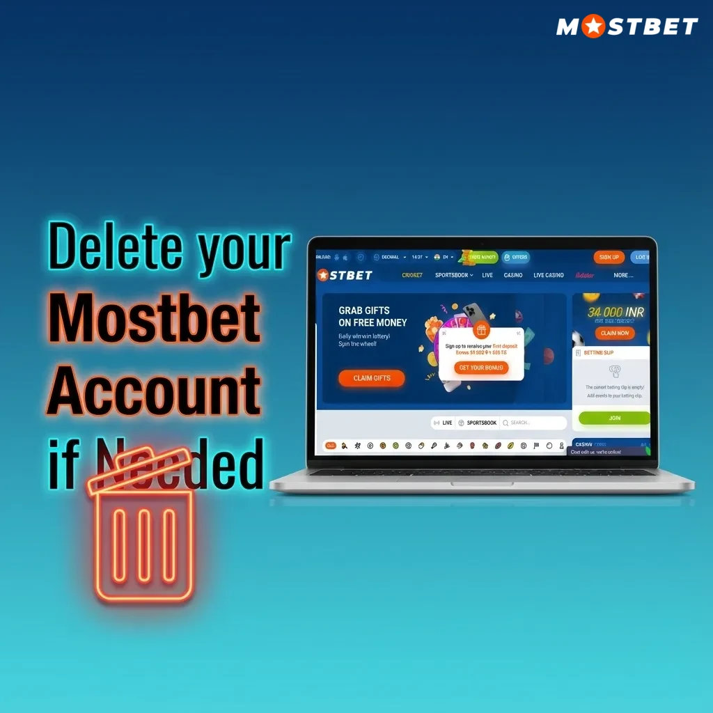 Illustrated guide showing steps to safely delete or close a Mostbet gambling account through customer support