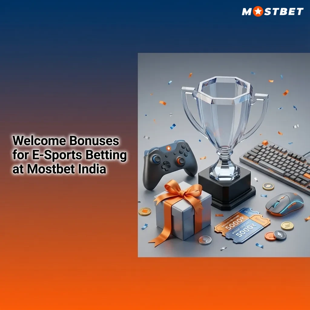 Mostbet India welcome bonus banner showing 125% up to 45,000 INR for new esports betting users
