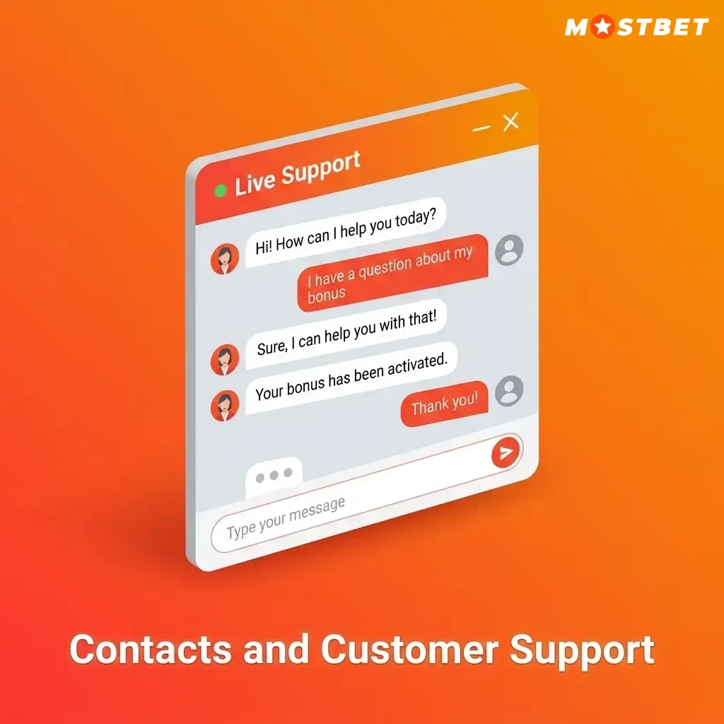 Mostbet 24/7 customer support options including live chat, email, and Telegram for Indian players